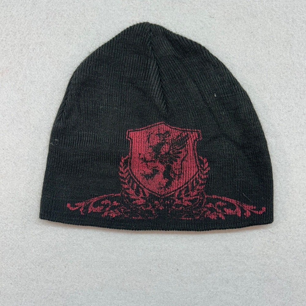 Unbranded Black Beanie Red Heraldic Crest Graphic Knit Skull Cap Hat